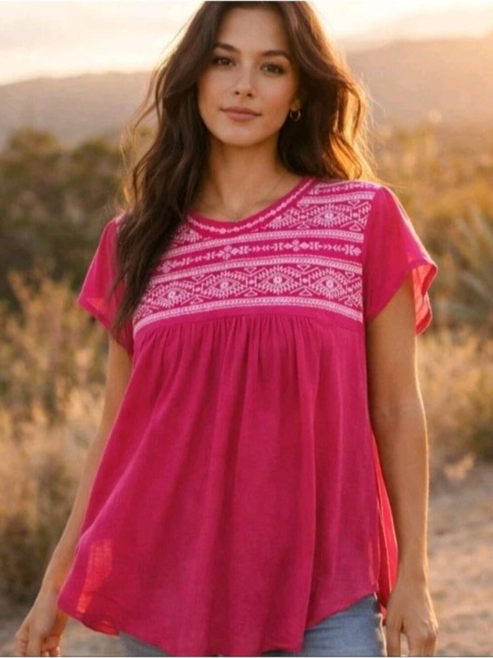 Simply Irresistible Embroidered Boho Tunic Top XL